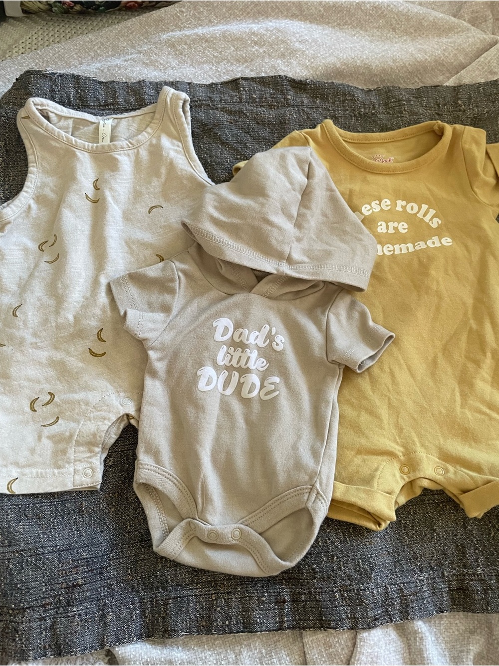 Summer Outfits Banana Homemade Rolls Little Dude Mustard Romper & Hooded Set 3pc